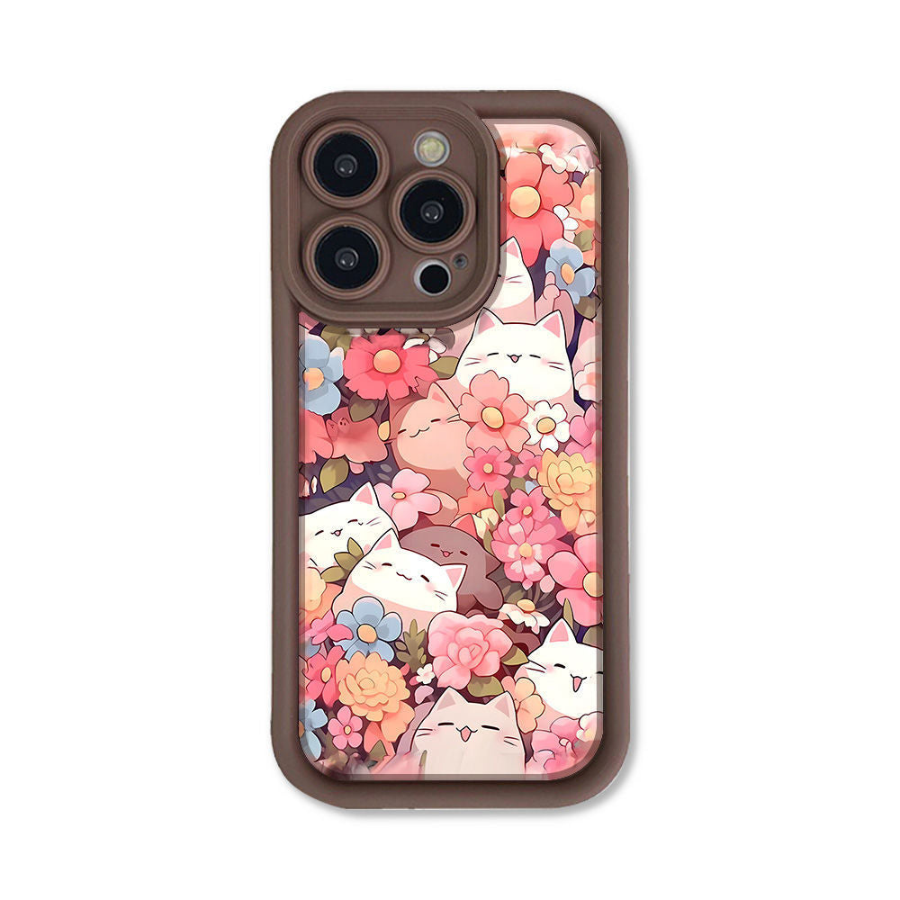 Frosted Advanced Full Screen Cat Flower Phone Case - Screen Cat Bliss for Pro Max iPhones with Flowers