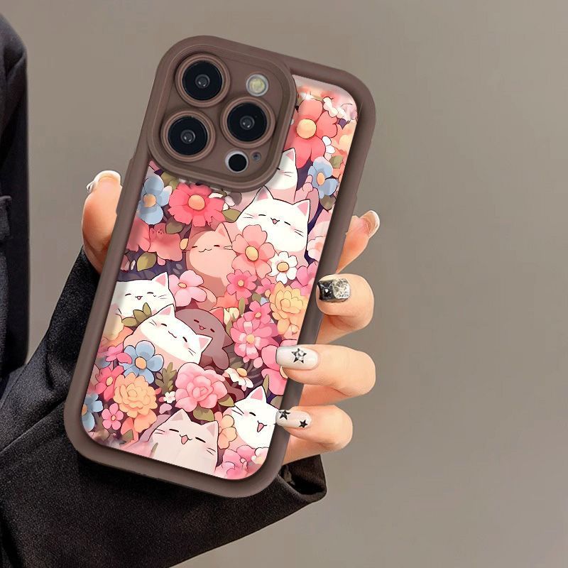 Frosted Advanced Full Screen Cat Flower Phone Case - Screen Cat Bliss for Pro Max iPhones with Flowers