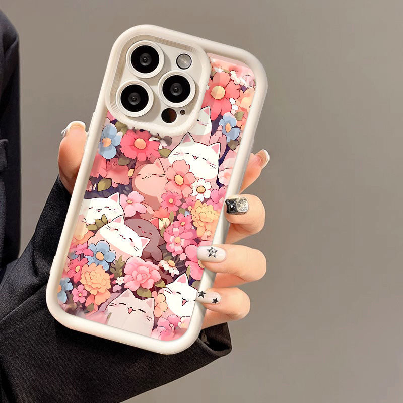 Frosted Advanced Full Screen Cat Flower Phone Case - Screen Cat Bliss for Pro Max iPhones with Flowers