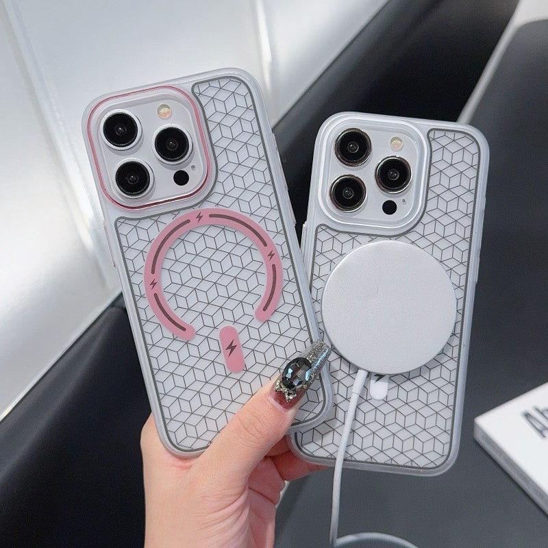 Carved Plaid Magnetic Phone Case for Phones in Multiple Colors - Frosted All-Inclusive magnetic phone case