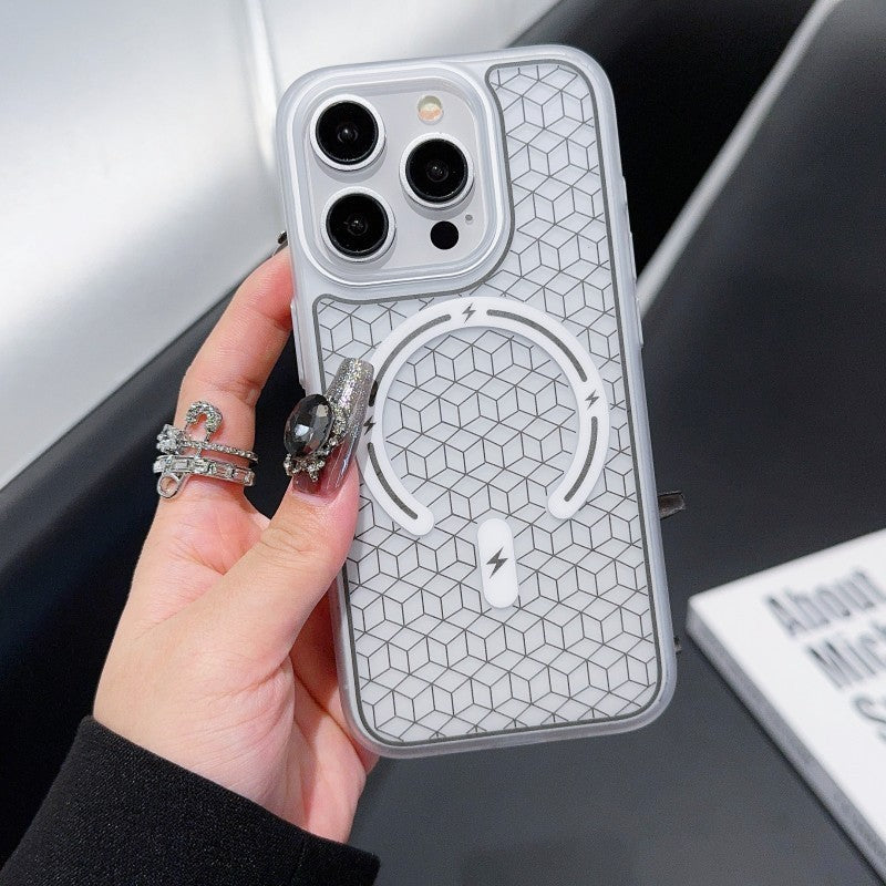 Frosted All-inclusive Drop-resistant Magnetic Phone Case - Frosted All-Inclusive Carved Plaid Magnetic Phone Case