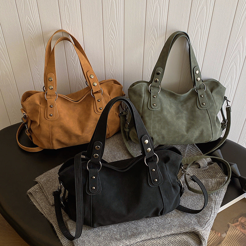 Frosted Solid Color Shoulder Bag with Sandwiched Pockets and Polyester Lining - messenger bag frosted solid color