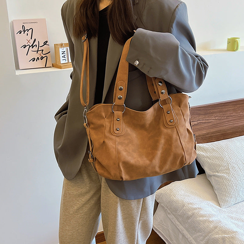 Frosted Solid Color Shoulder Bag with Sandwiched Pockets and Polyester Lining - messenger bag frosted solid color