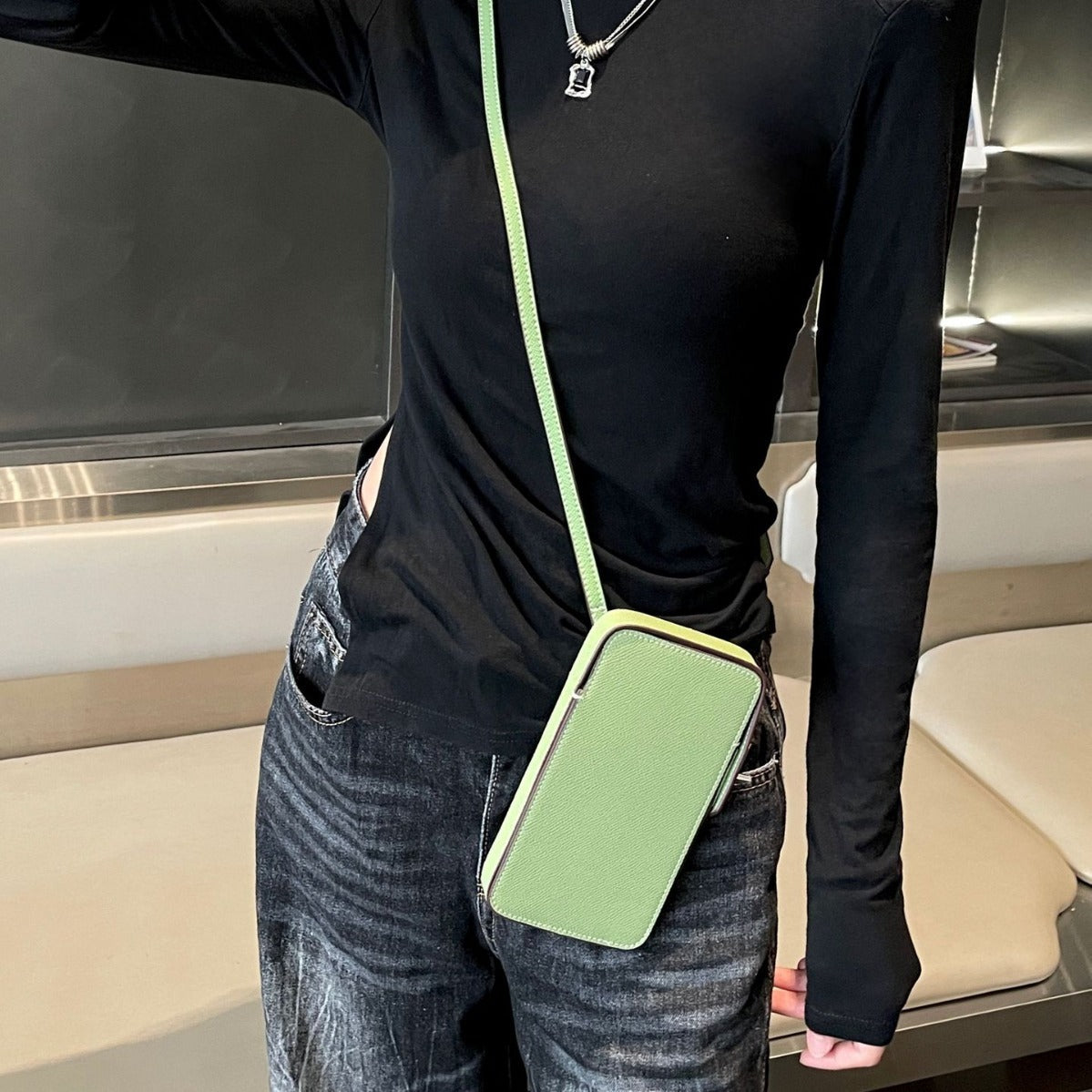 Fully Equipped Twist Lock Leather Crossbody Bag with Outer Pocket - Palm Print for Stylish Tech Lovers fully equipped