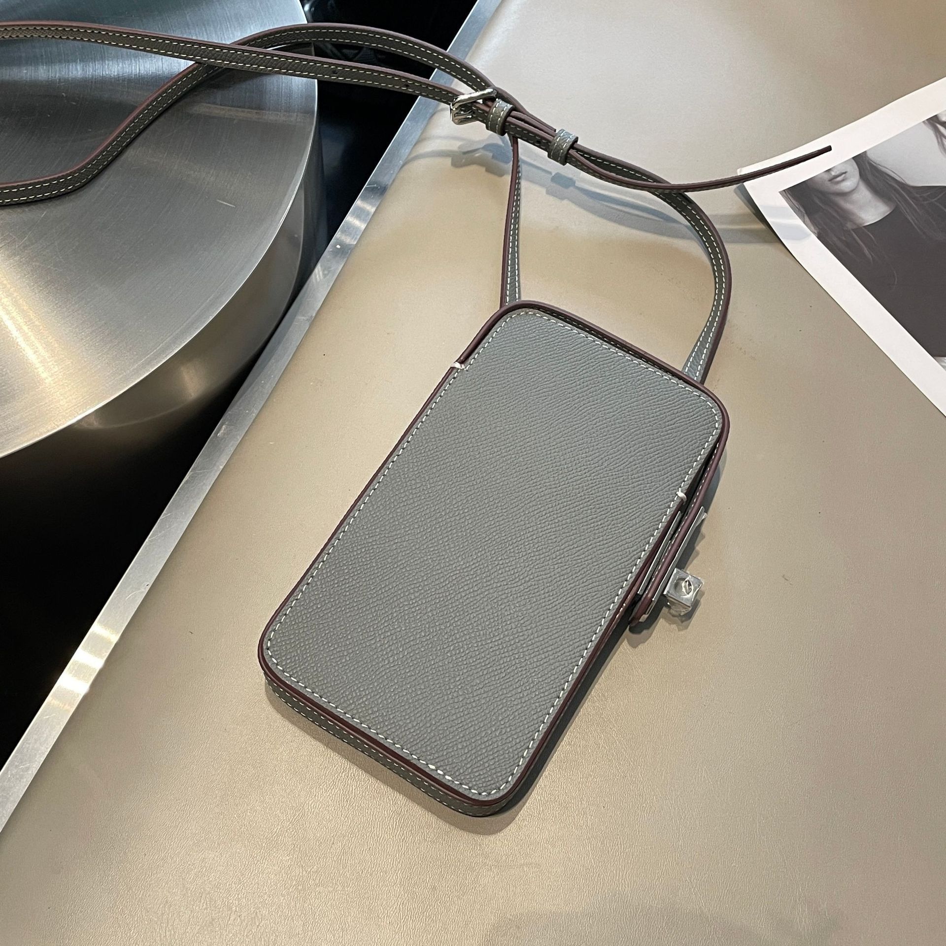 Fully Equipped Twist Lock Leather Crossbody Bag with Outer Pocket - Palm Print for Stylish Tech Lovers fully equipped