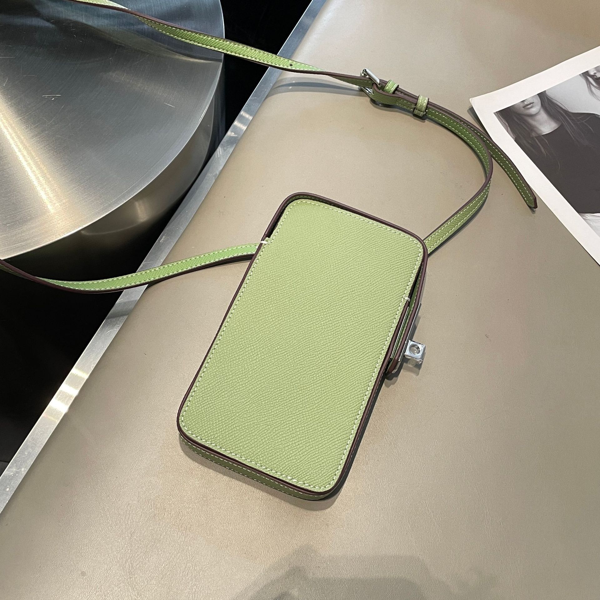 Fully Equipped Twist Lock Leather Crossbody Bag with Outer Pocket - Palm Print for Stylish Tech Lovers fully equipped