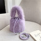 Furry Crossbody Bag Portable Bucket Suitcase with Soft Plush Material - Teleplus portable bucket furry crossbody bag