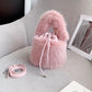 Furry Crossbody Bag Portable Bucket Suitcase with Soft Plush Material - Teleplus portable bucket furry crossbody bag