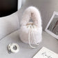 Furry Crossbody Bag Portable Bucket Suitcase with Soft Plush Material - Teleplus portable bucket furry crossbody bag