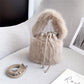 Furry Crossbody Bag Portable Bucket Suitcase with Soft Plush Material - Teleplus portable bucket furry crossbody bag