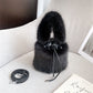 Furry Crossbody Bag Portable Bucket Suitcase with Soft Plush Material - Teleplus portable bucket furry crossbody bag