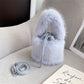 Furry Crossbody Bag Portable Bucket Suitcase with Soft Plush Material - Teleplus portable bucket furry crossbody bag