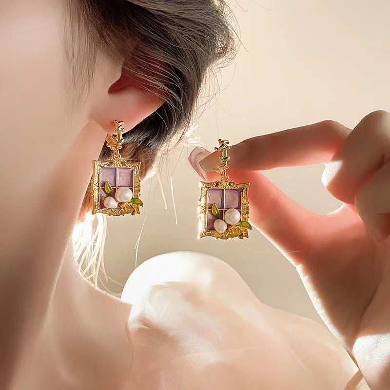 Electroplated HSLA1841 Flower Conversion Earings with Imitation Pearls for United States - Whimsical Garden Earrings