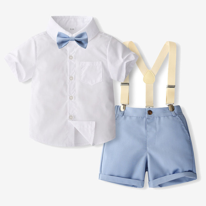 White Cotton Shorts and Shirt Set for Toddlers in the United States - Tiny Tots Short Sleeve British Style Suits united