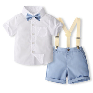 White Cotton Shorts and Shirt Set for Toddlers in the United States - Tiny Tots Short Sleeve British Style Suits united