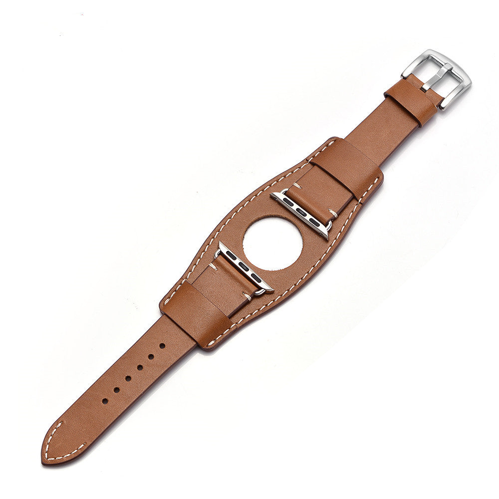 Genuine Cow Leather Strap For Apple Watch - Genuine Cow Leather Strap with Black Red Line for Apple Watch