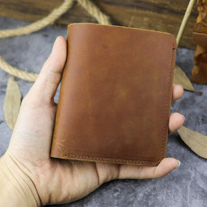 Genuine Crazy Horse Leather Vertical Wallet with Soft Surface Finish - genuine leather crazy horse vertical soft