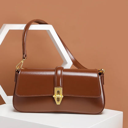 Genuine Leather Baguette Armpit Crossbody Bag with Advanced Texture Wild Design - Teleplus advanced texture wild