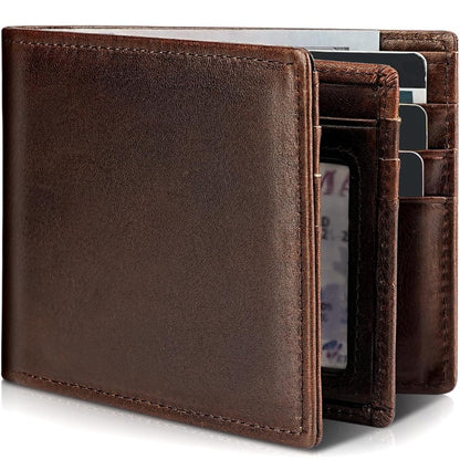 Genuine Leather Bifold Wallet for Men RFID Blocking Slim Cowhide Card Holder
