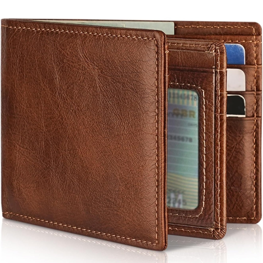Genuine Leather Bifold Wallet for Men RFID Blocking Slim Cowhide Card Holder