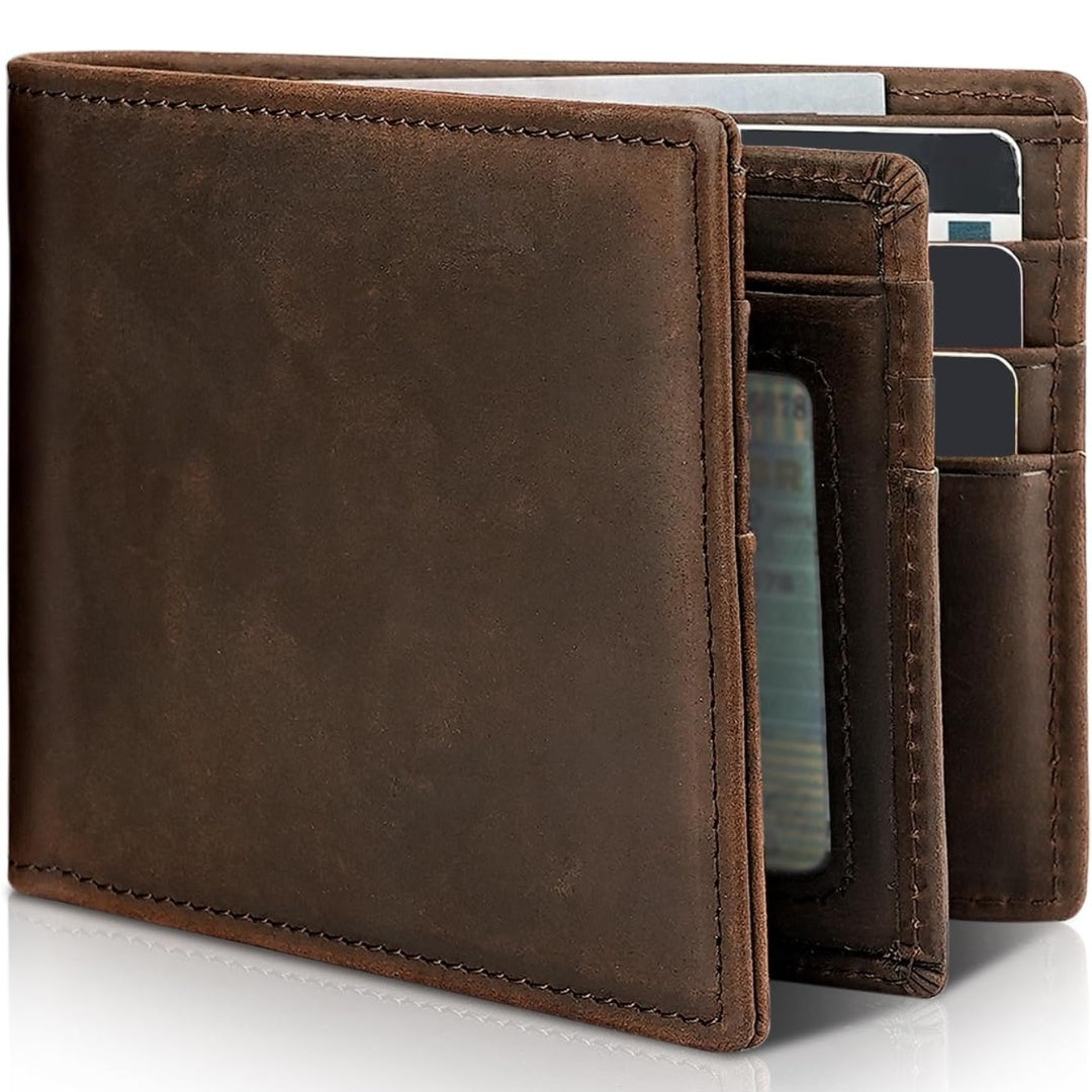 Genuine Leather Bifold Wallet for Men RFID Blocking Slim Cowhide Card Holder