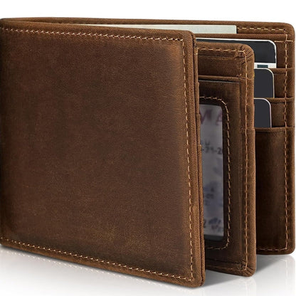 Genuine Leather Bifold Wallet for Men RFID Blocking Slim Cowhide Card Holder