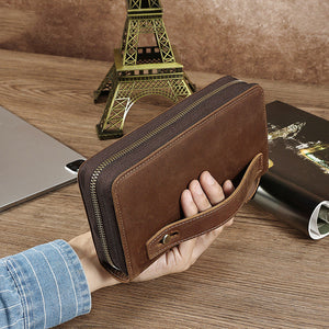 Genuine Leather Brown Mens Wallet European Retro Slim Bifold Card Holder - genuine leather