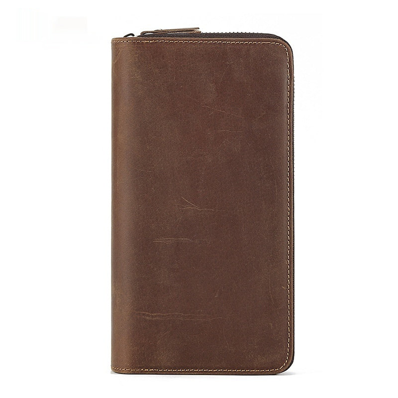 Genuine Leather Brown Mens Wallet European Retro Slim Bifold Card Holder - genuine leather