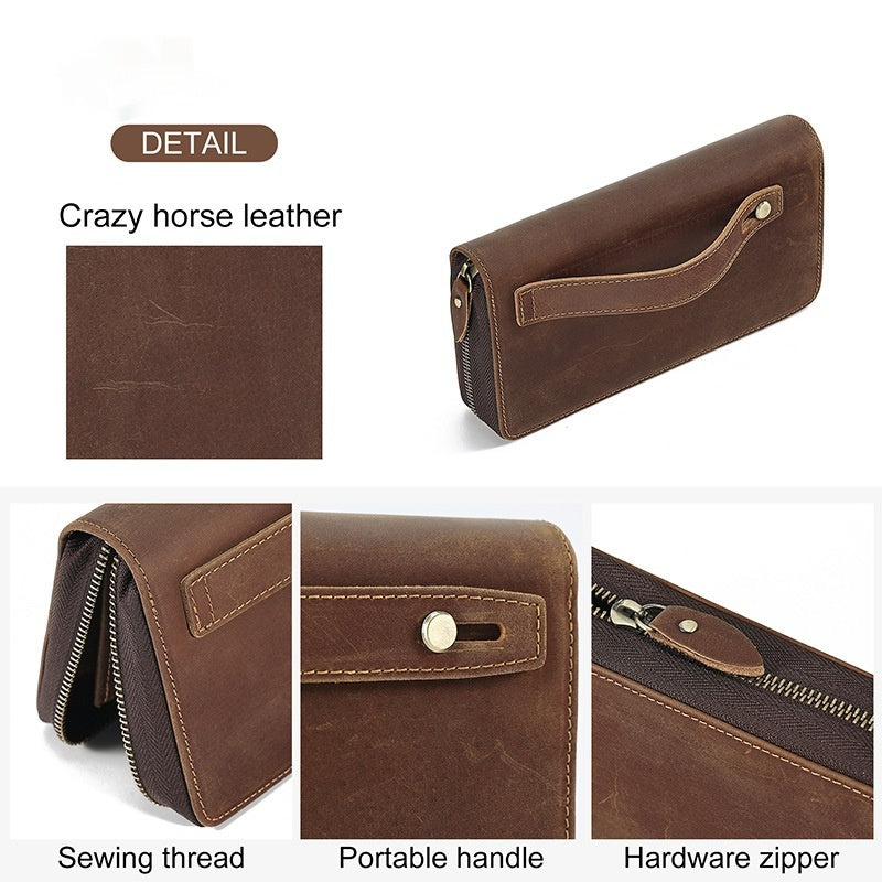 Genuine Leather Brown Mens Wallet European Retro Slim Bifold Card Holder - genuine leather