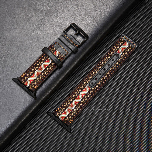 Genuine Leather Canvas Ethnic Replacement for iWatch Non-Apple Brands - Strap Watch Bliss genuine leather canvas ethnic