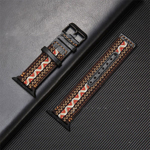 Genuine Leather Canvas Ethnic Replacement for iWatch Non-Apple Brands - Strap Watch Bliss genuine leather canvas ethnic