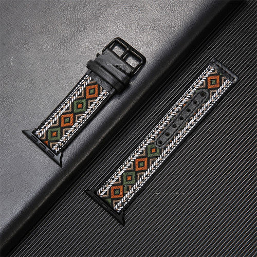 Genuine Leather Canvas Ethnic Replacement for iWatch Non-Apple Brands - Strap Watch Bliss genuine leather canvas ethnic