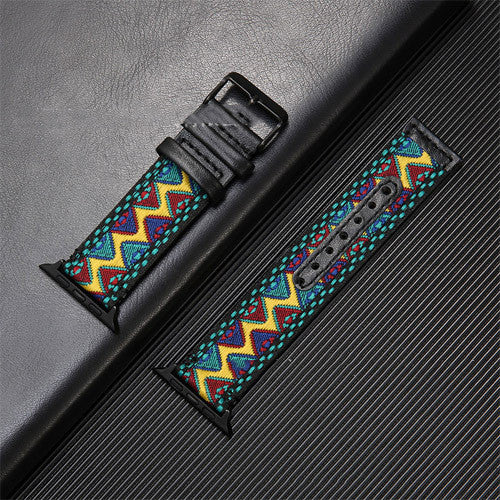 Genuine Leather Canvas Ethnic Replacement for iWatch Non-Apple Brands - Strap Watch Bliss genuine leather canvas ethnic