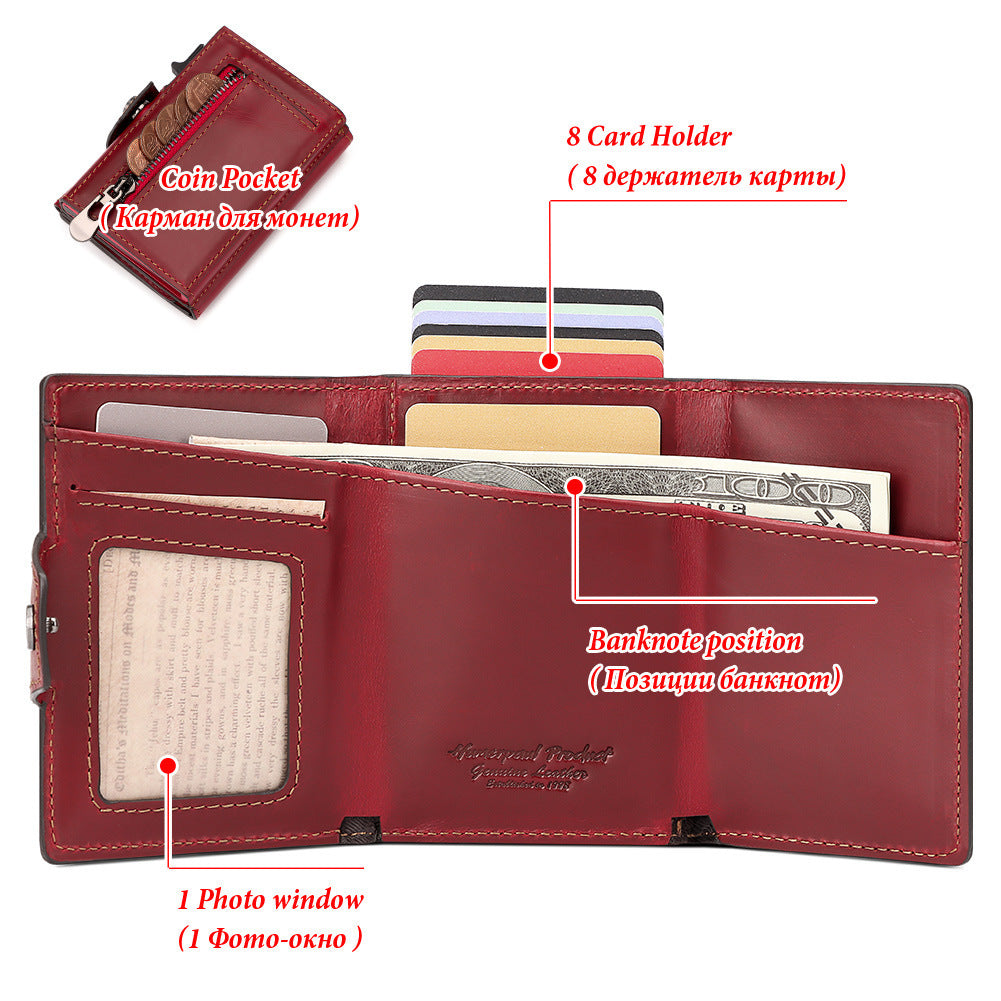 Genuine Leather Card Holder with Anti-Theft RFID Blocking for United States and Crazy Horse Style - Wallet That Doubles