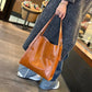 Genuine Leather Cowhide Tote Bag Square Handbag with Zipper Pocket for Women - Teleplus