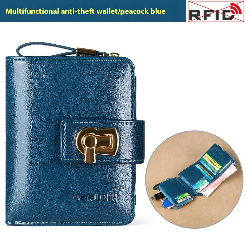 Genuine Leather Ladies Wallet with Solid Color Cotton Lining and Retro Design - Teleplus