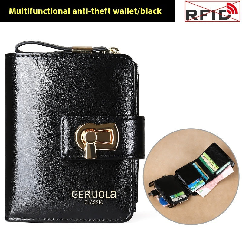 Genuine Leather Ladies Wallet with Solid Color Cotton Lining and Retro Design - Teleplus