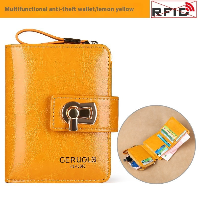 Genuine Leather Ladies Wallet with Solid Color Cotton Lining and Retro Design - Teleplus