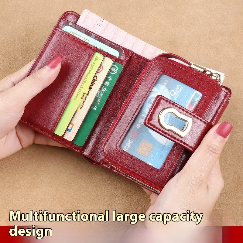 Genuine Leather Ladies Wallet with Solid Color Cotton Lining and Retro Design - Teleplus
