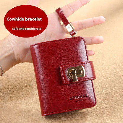 Genuine Leather Ladies Wallet with Solid Color Cotton Lining and Retro Design - Teleplus