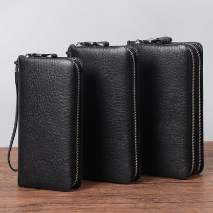 Genuine Leather Lining Wallet with Ostrich Grain in Black for the United States - Small Size Fashionistas united states