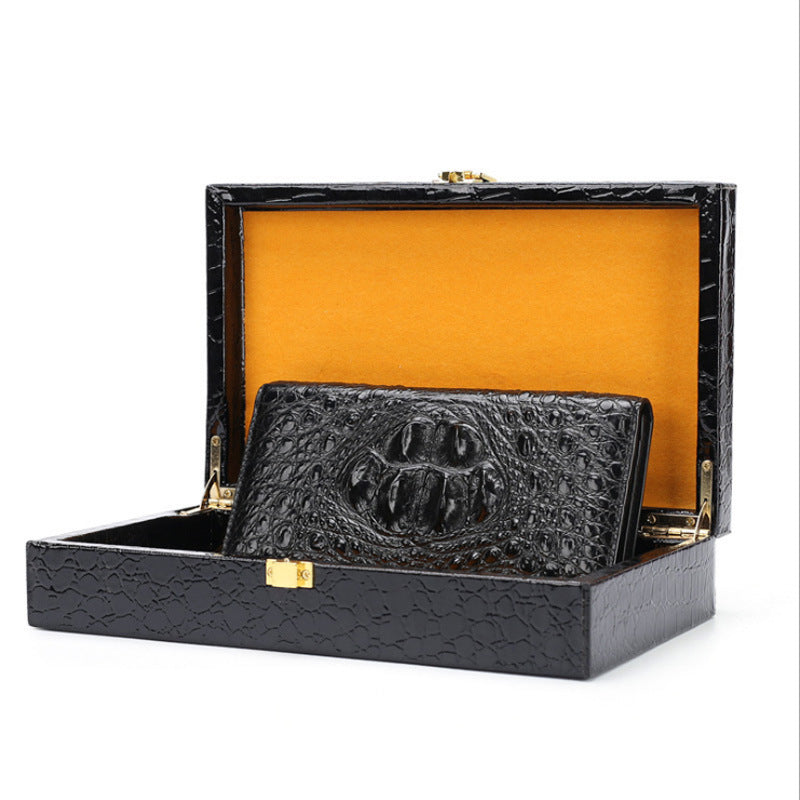 Genuine Leather Money Folder for Men with Crocodile Pattern in Black or Brown - Wallet: Classy Style Cash