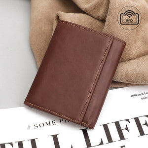 Genuine Leather Oil Wax Skin Wallet RFID Blocking Slim Card Holder - oil wax skin