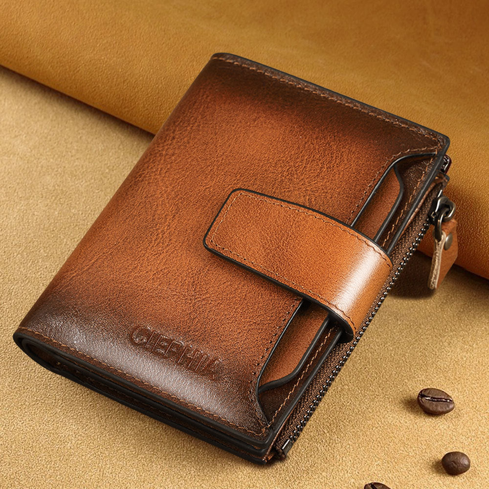 Genuine Leather RFID Wallet for Men Bifold Slim Vintage Brown Black Card Holder
