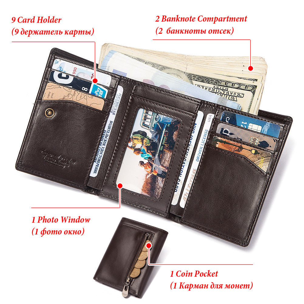 Genuine Leather Short Wallet Anti Theft Urban Minimalist for Men and Women - genuine leather