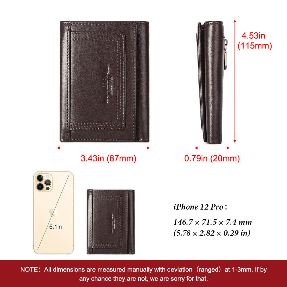 Genuine Leather Short Wallet Anti Theft Urban Minimalist for Men and Women - genuine leather