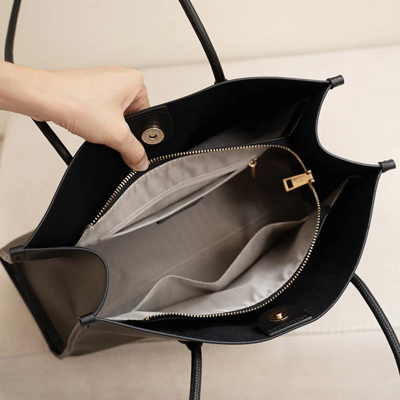 Genuine Leather Tote Bag for Commuters with Sandwich Pocket and Stylish Design - genuine leather bag tote commuter