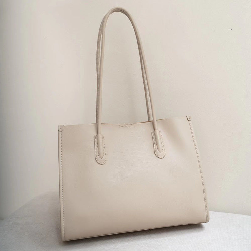 Genuine Leather Tote Bag for Commuters with Sandwich Pocket and Stylish Design - genuine leather bag tote commuter