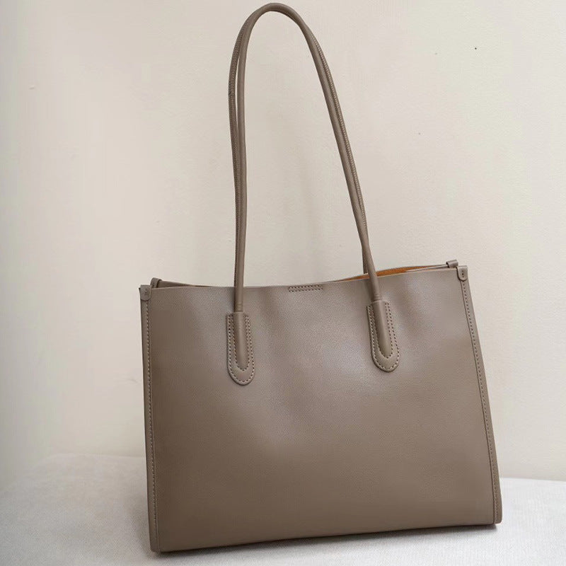 Genuine Leather Tote Bag for Commuters with Sandwich Pocket and Stylish Design - genuine leather bag tote commuter