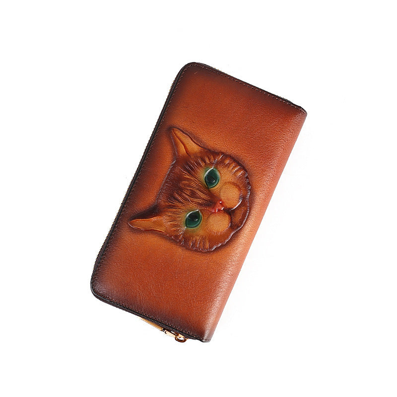 Genuine Leather Wallet for Daily Use with Animal Lining in Brown or Gray - Purr-fectly Chic Cat Coin Purse united